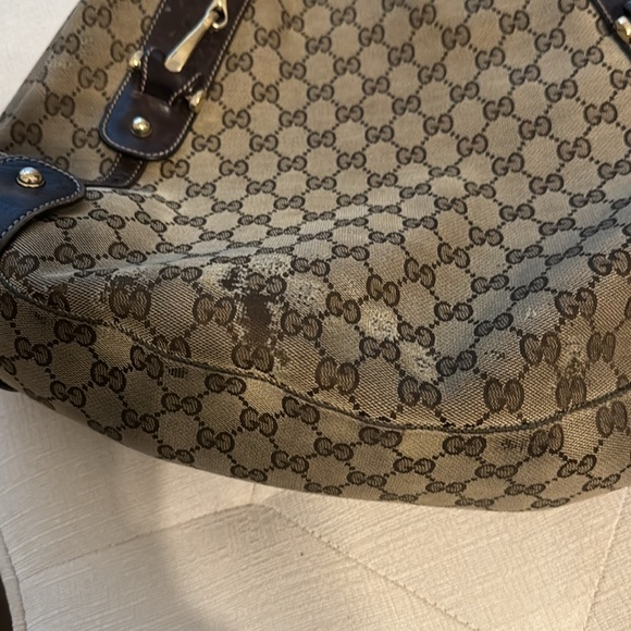 GUCCI Pelham GG monogram canvas horsebit tote shoulder hobo bag tan brown - Picture 2 of 16